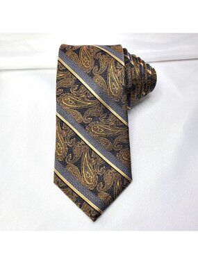 Pronto Uomo Platinum Mens Extra Long Paisley Tie Gold & Gray 64"x3" New With Tag